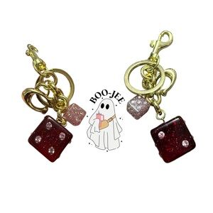 Handmade Coach-Inspired Dice Keychain Charm – Red Glitter Resin 🎲